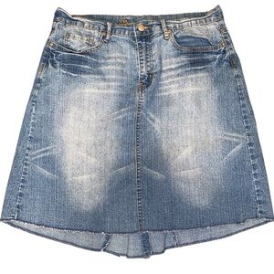 DRAMA JEANS High-Low Studded A-Line Mini Skirt Distressed Medium Blue Size 14